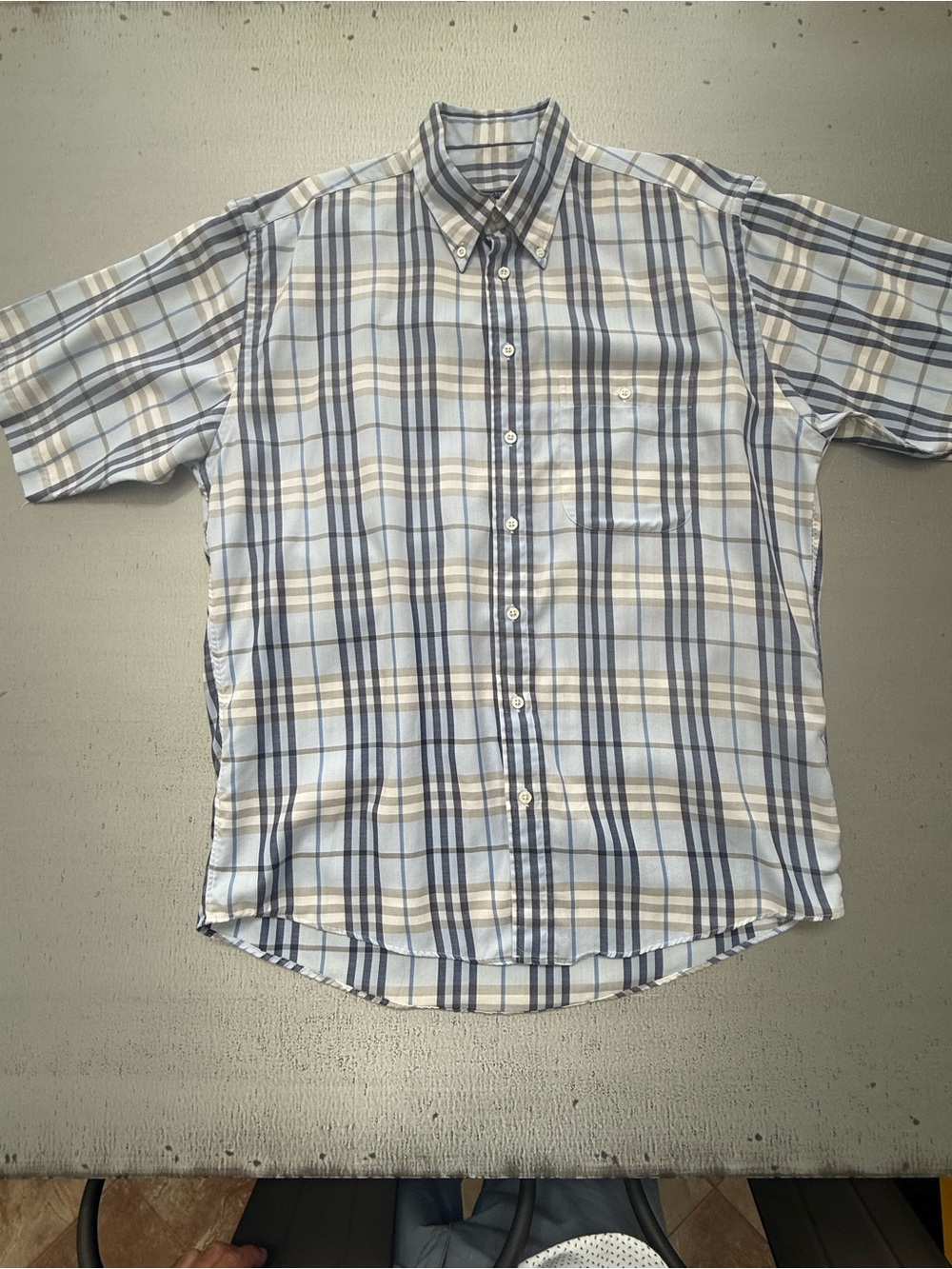 Burberry Light Blue, Navy & White Plaid Short-Sleeve Button-Down Shirt